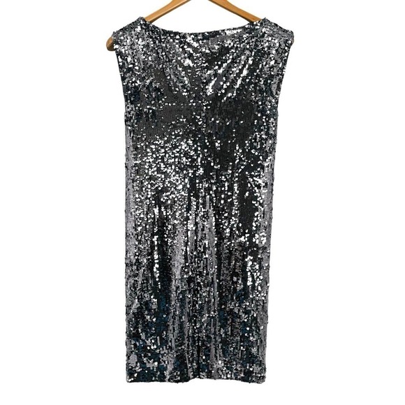 Alice + Olivia Gunmetal Silver Sequin Bateau Neck Sheath Party Dress Size S - Picture 4 of 9